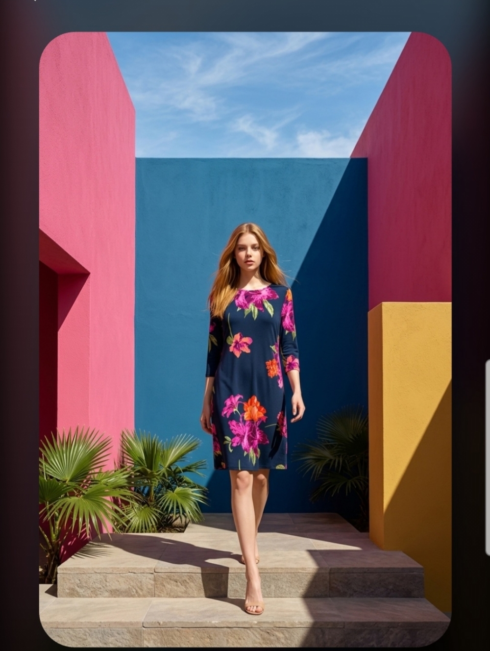 Elegant Floral Black Midi Dress